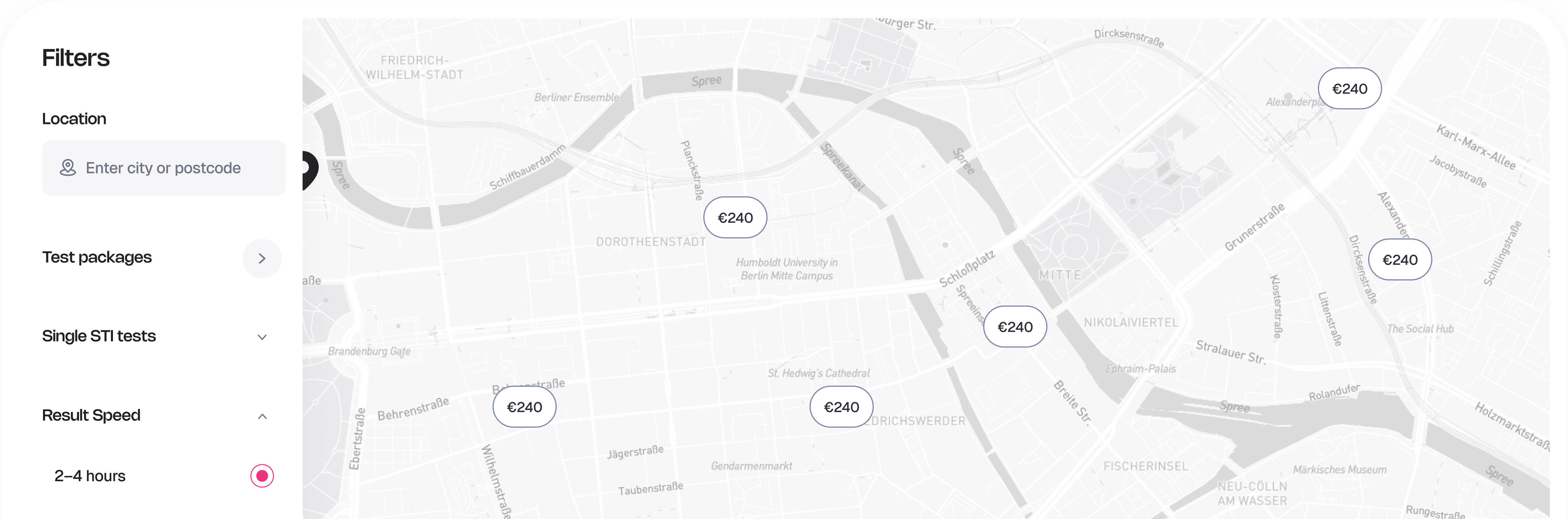 AskBefore map with clinics and filters